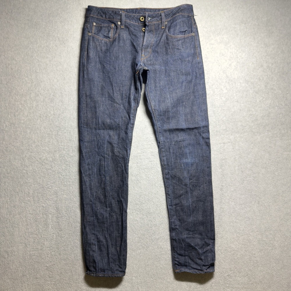 G Star RAW Jeans Men 33x32 Blue 3301 Slim Dark Wash Button Fly Crisp Denim